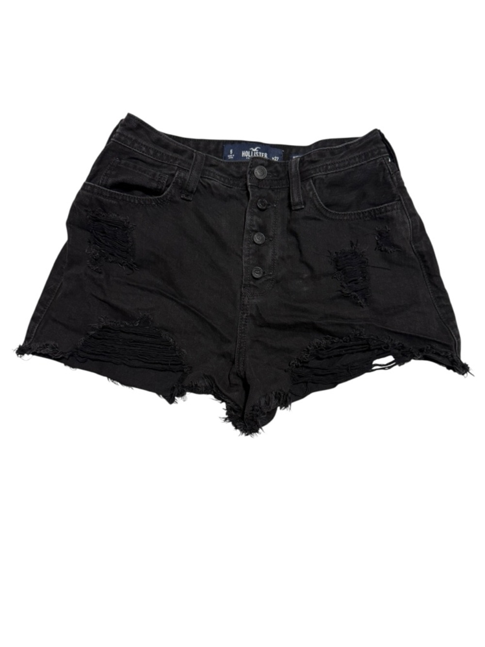Hollister Ultra High Rise Mom 4 in Black Distressed Button-Front Denim Shorts